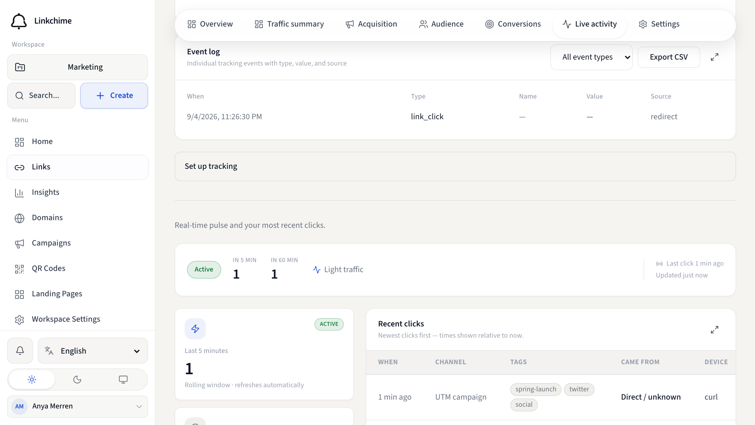 Link Insights conversion tracking setup